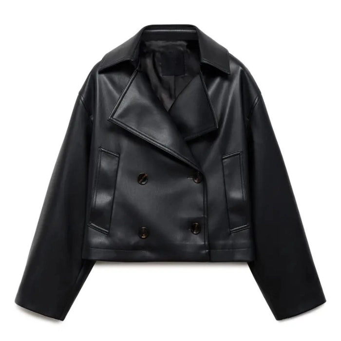Vero Double-Breasted Cropped Leather Jacket