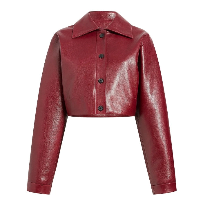 Vesca Leather Cropped Button-Front Jacket