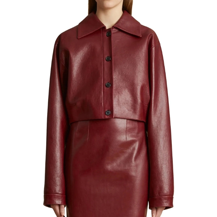 Vesca Leather Cropped Button-Front Jacket