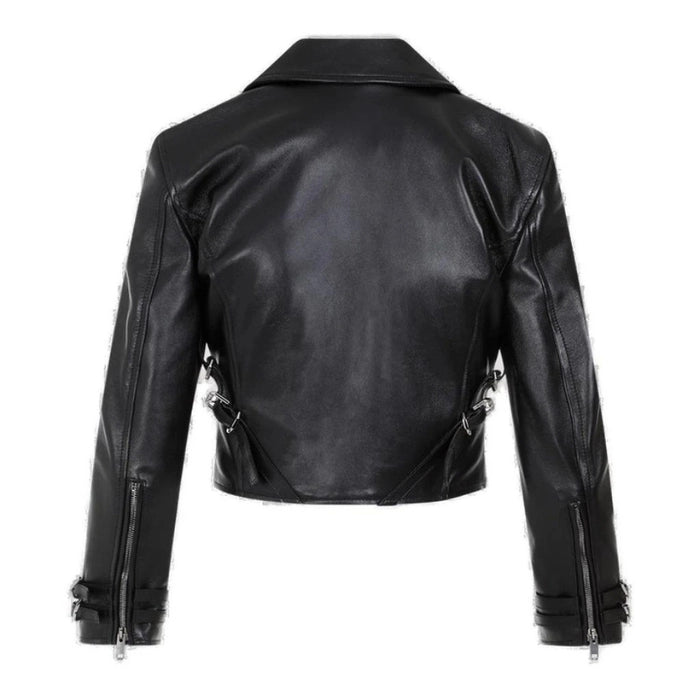 Vexora Cropped Zip-Up Biker Jacket Leather