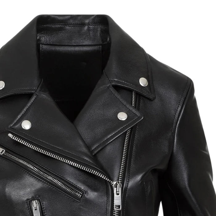 Vexora Cropped Zip-Up Biker Jacket Leather