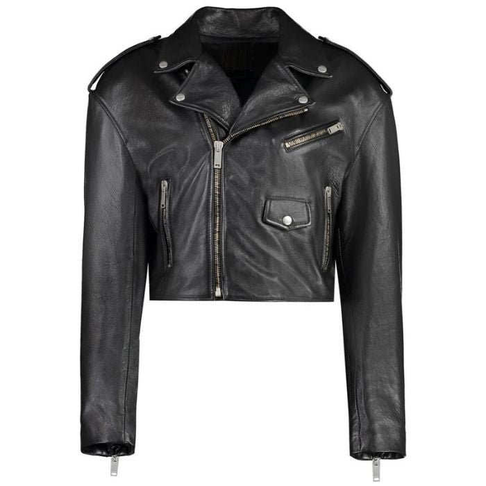 Vierra Zip-Up Cropped Moto Leather Jacket