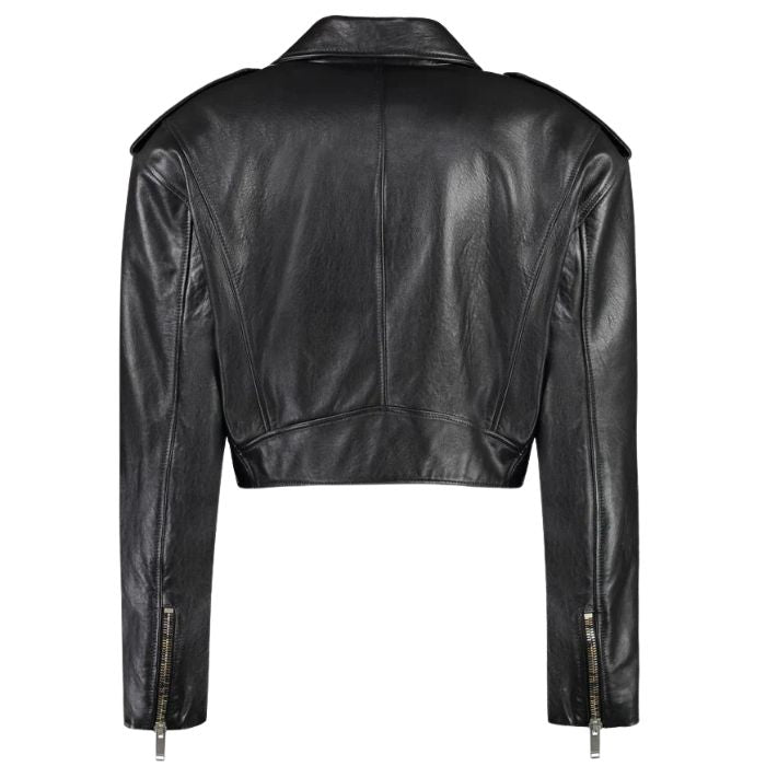 Vierra Zip-Up Cropped Moto Leather Jacket