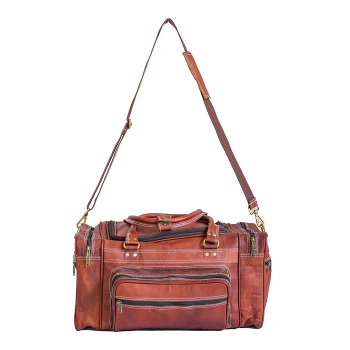 Vintage Leather Zipper Travel Duffle Bag