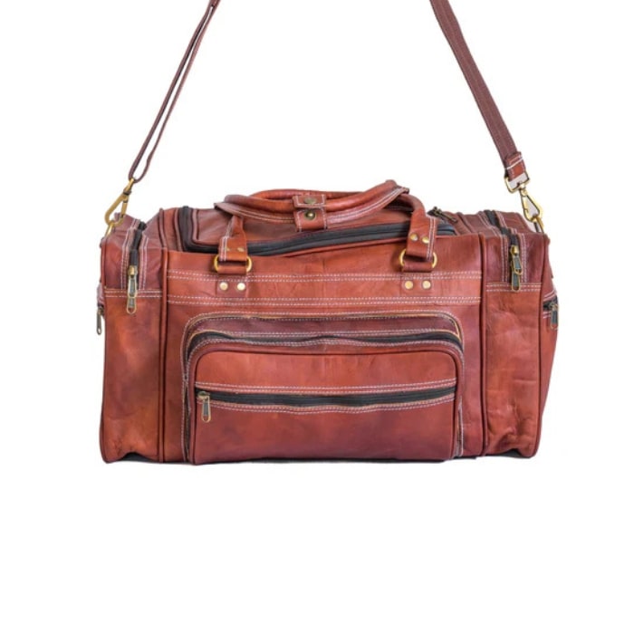 Vintage Leather Zipper Travel Duffle Bag
