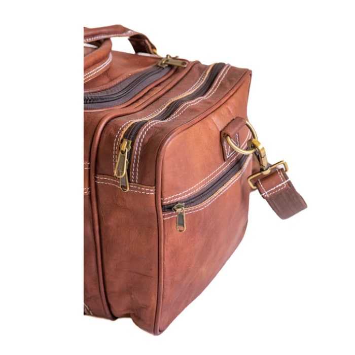 Vintage Leather Zipper Travel Duffle Bag