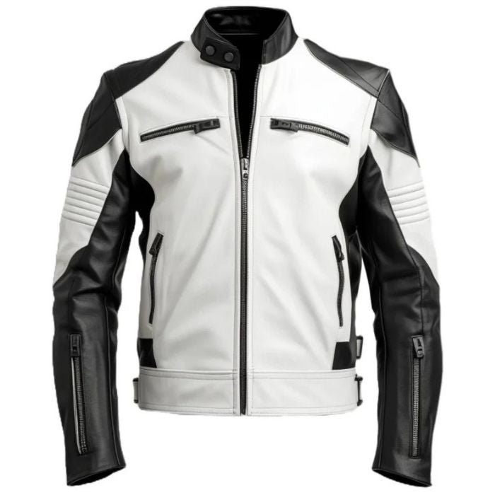 Men's White Biker Leather Jacket