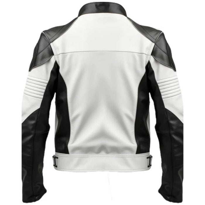 Men's White Biker Leather Jacket
