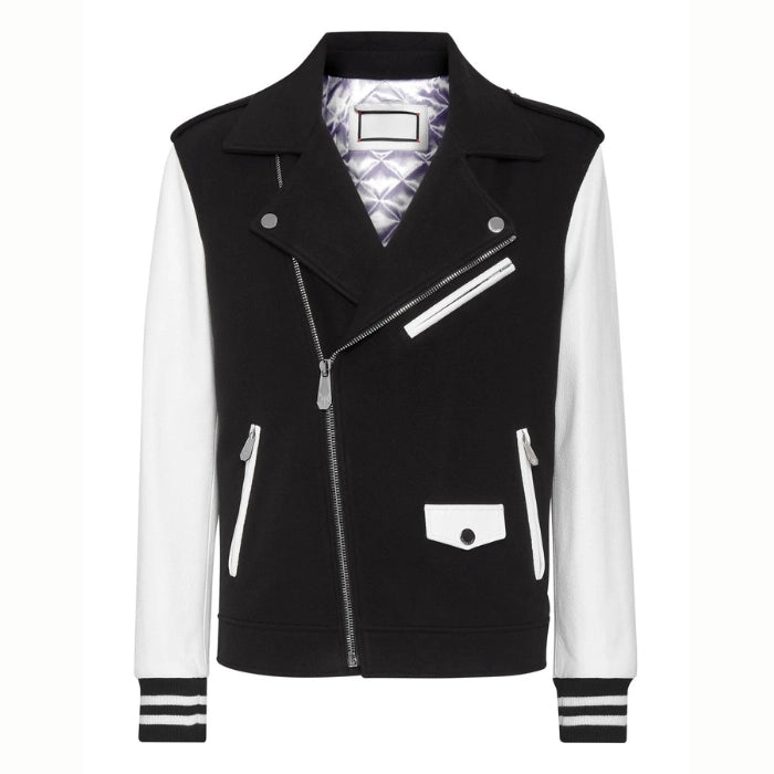 Men's Wool and Leather Varsity Biker Jacket