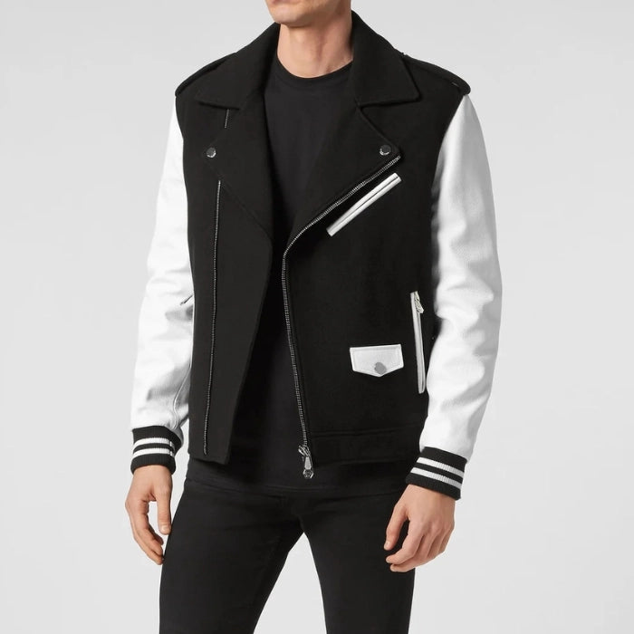Men's Wool and Leather Varsity Biker Jacket