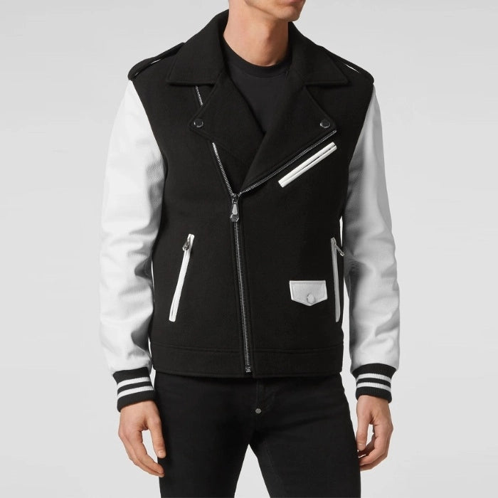 Men's Wool and Leather Varsity Biker Jacket