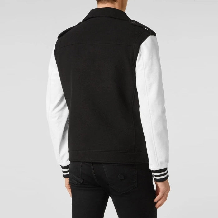 Men's Wool and Leather Varsity Biker Jacket