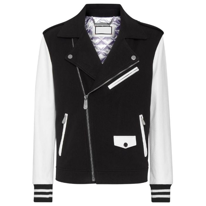 Men's Wool and Leather Varsity Biker Jacket