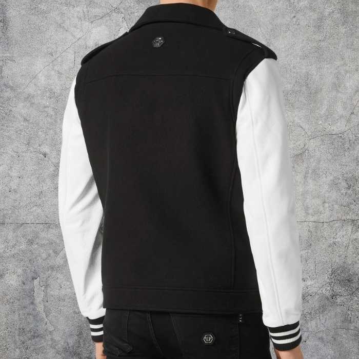Men's Wool and Leather Varsity Biker Jacket