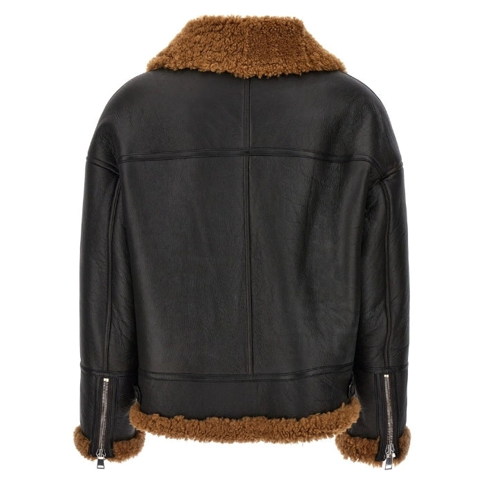 Xavina Aviator Shearling Bomber Leather Jacket