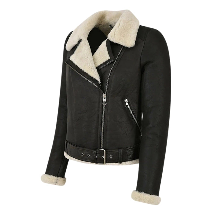 Zarvyn Sheepskin B3 Aviator Flying Belted Jacket White Fur