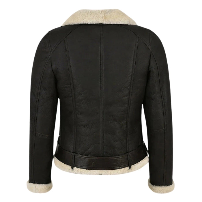 Zarvyn Sheepskin B3 Aviator Flying Belted Jacket White Fur