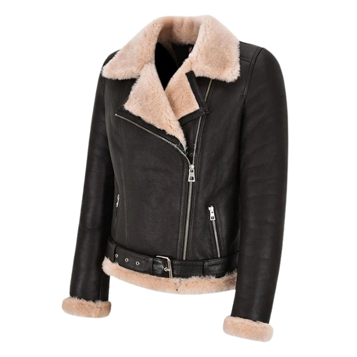 Zarvyn Sheepskin B3 Aviator Flying Belted Jacket Beige Fur