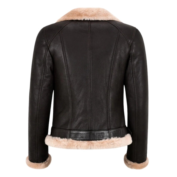 Zarvyn Sheepskin B3 Aviator Flying Belted Jacket Beige Fur