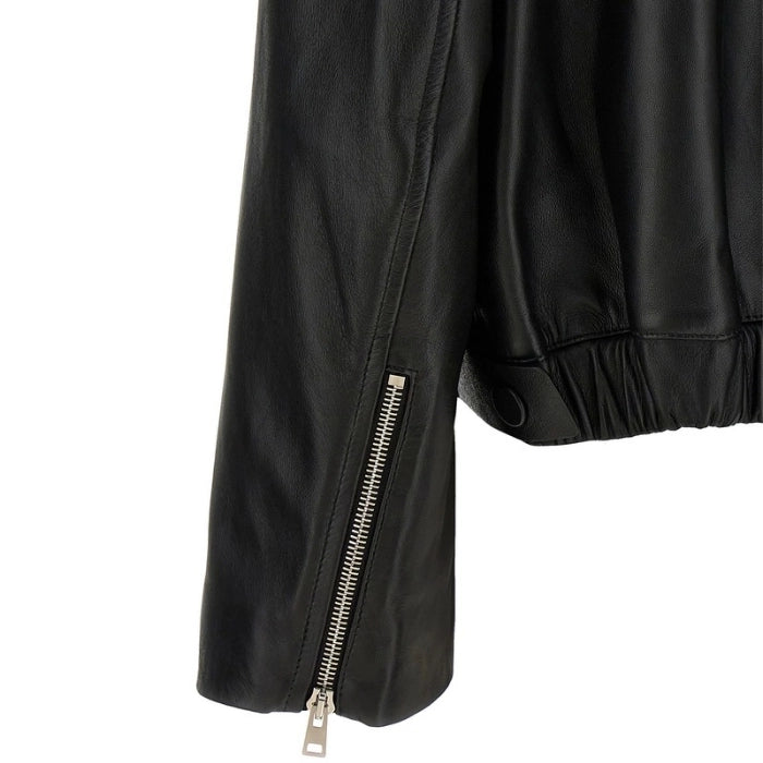 Zelora Soft-Finish Black Leather Bomber Jacket