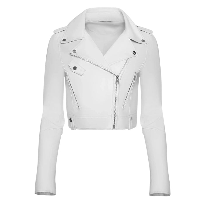Rivex Leather Cropped Biker Jacket